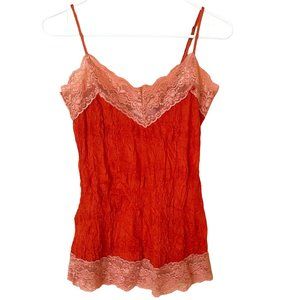 Vintage Y2K Lace Orange Cami Tank Womens S 2000s Paris Hilton Fast Shipping
